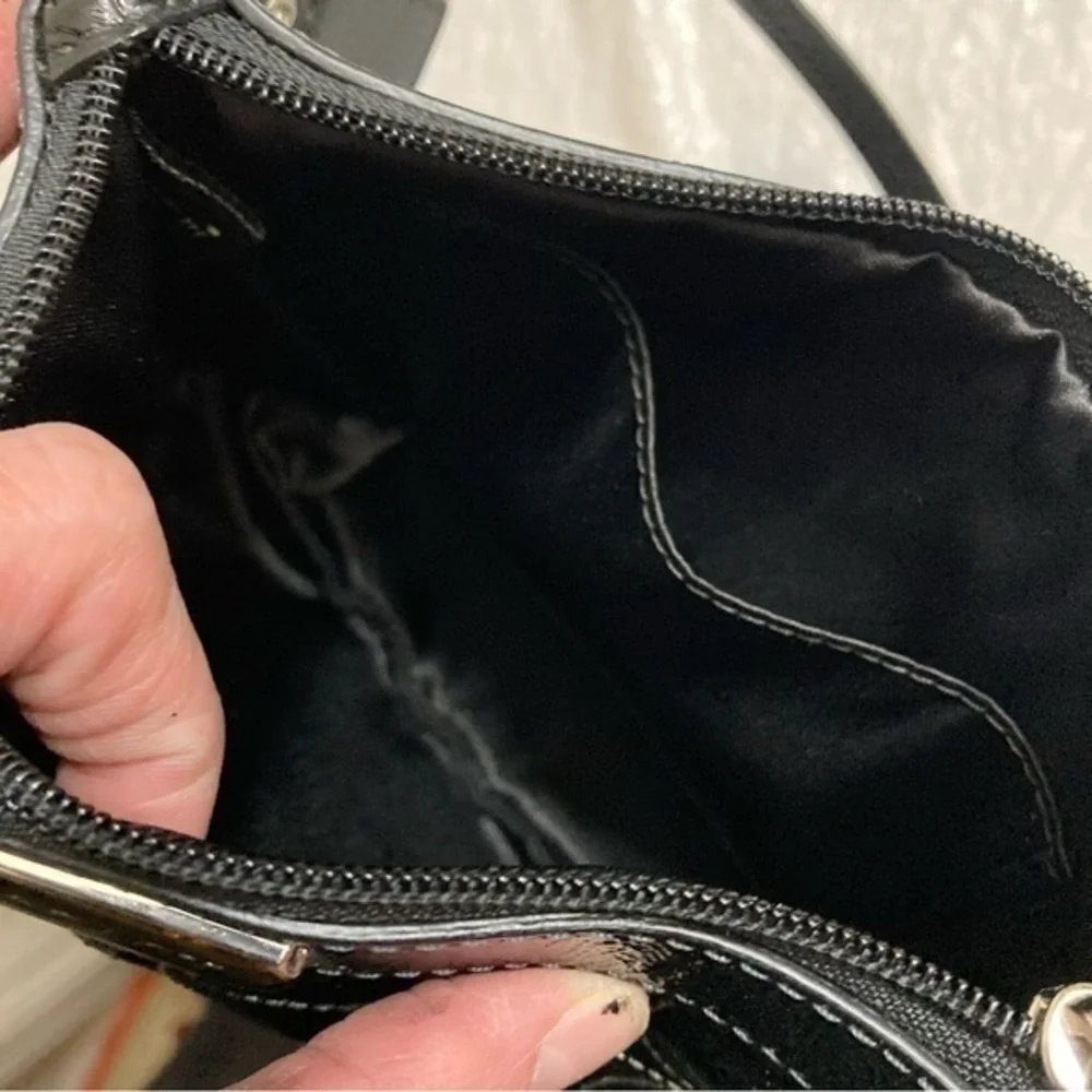 Coach black patent leather stitched signature c wristlet bag